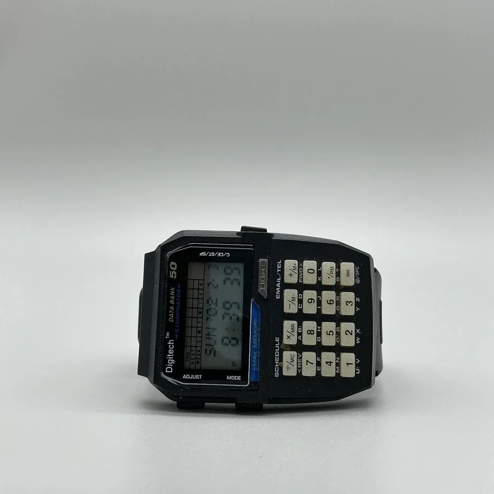 Digitech Data Bank 50 Mens Watch 36mm Digital Black Rubber Strap New Battery